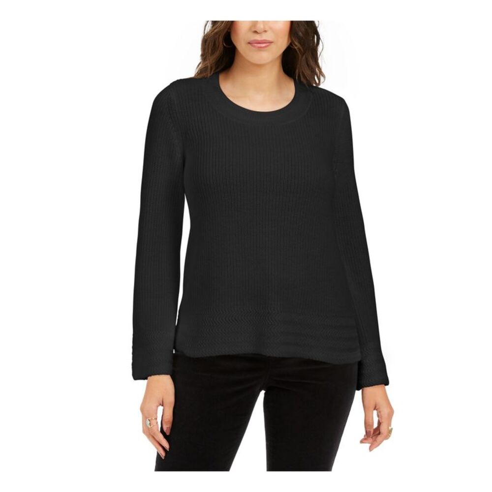 STYLE & COMPANY Womens Black Textured Long Sleeve Scoop Neck Sweater Petites PS